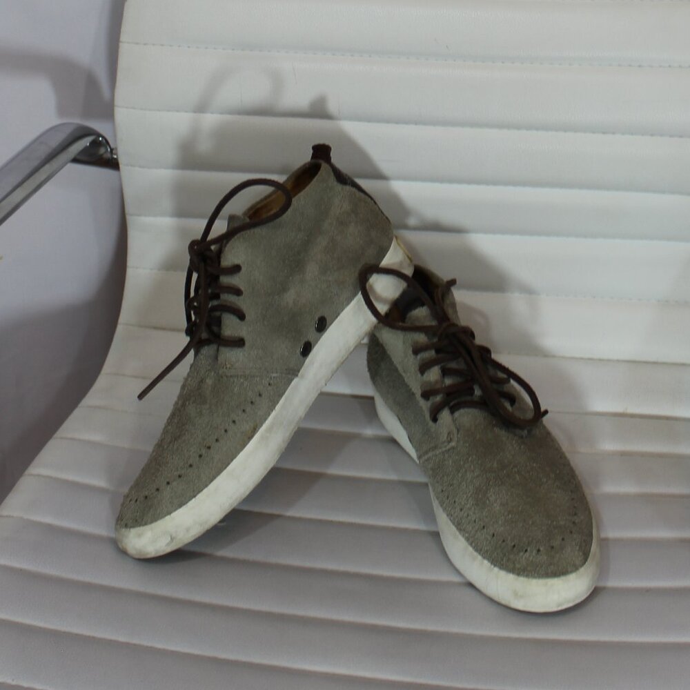 Rag and Bone men suede gray brown leather laces high top sneakers size 41 / US 8